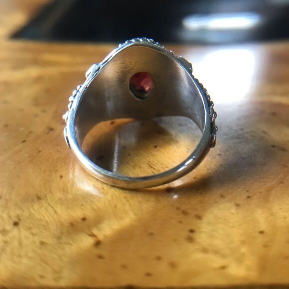 Natural Red Garnet Sterling Silver Ring Size 6 - Picture 8 of 9